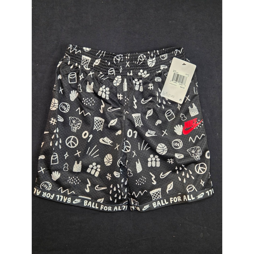 Nike Ball For All Mesh Basketball‎ Shorts Black White Doodle Print Size 7